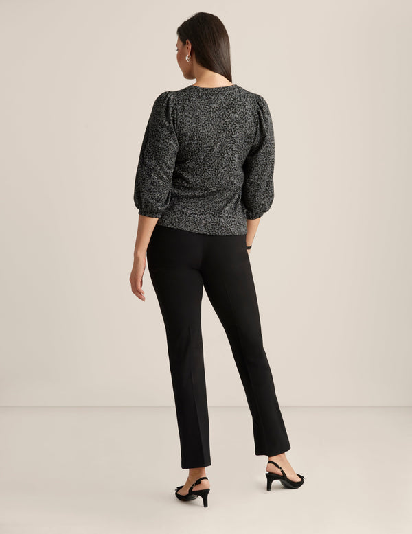 Anne Klein Animal Jacquard Balloon Sleeve Top Mid Heathr Gry Mlt