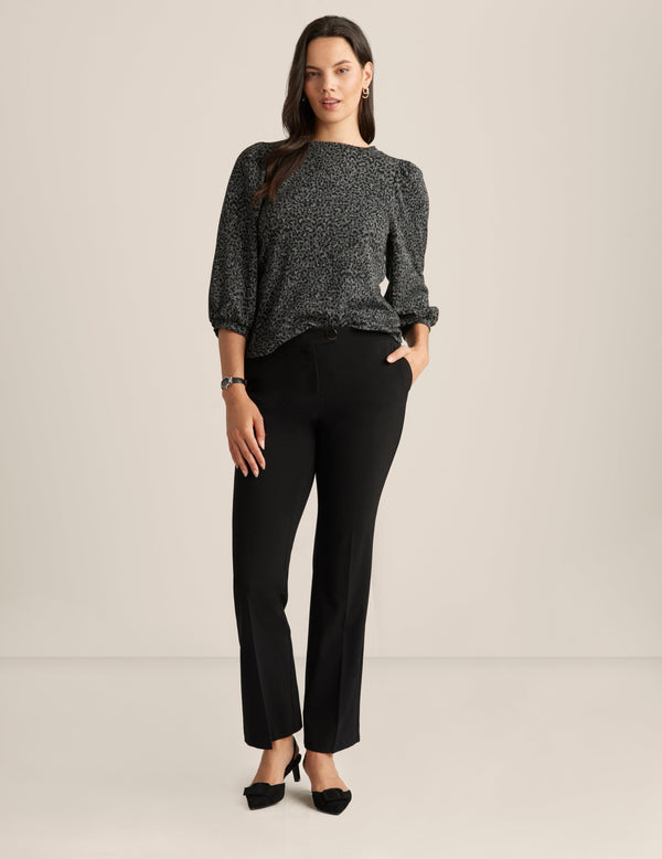 anne klein Animal Jacquard Balloon Sleeve Top Mid Heathr Gry Mlt