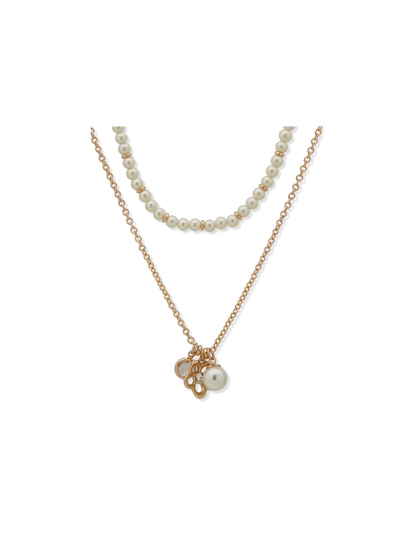 anne klein 2-in-1 Pearl & Floral Charm Necklace