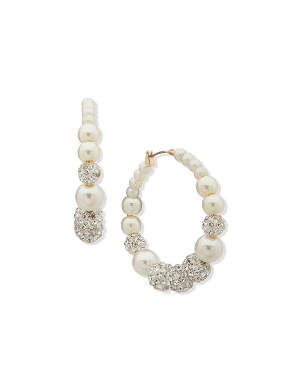 anne klein 43MM Pearl & Crystal Hoop
