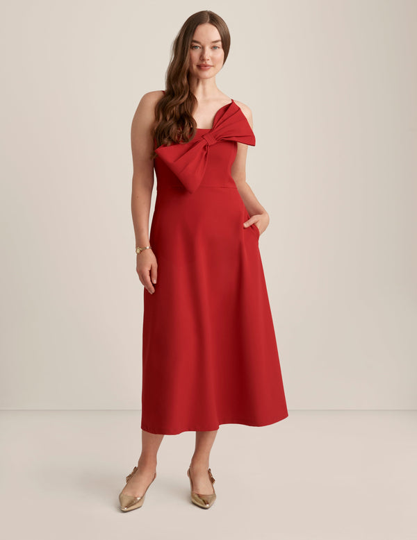 Anne Klein A Line Midi With Bow Bodice Titian Red