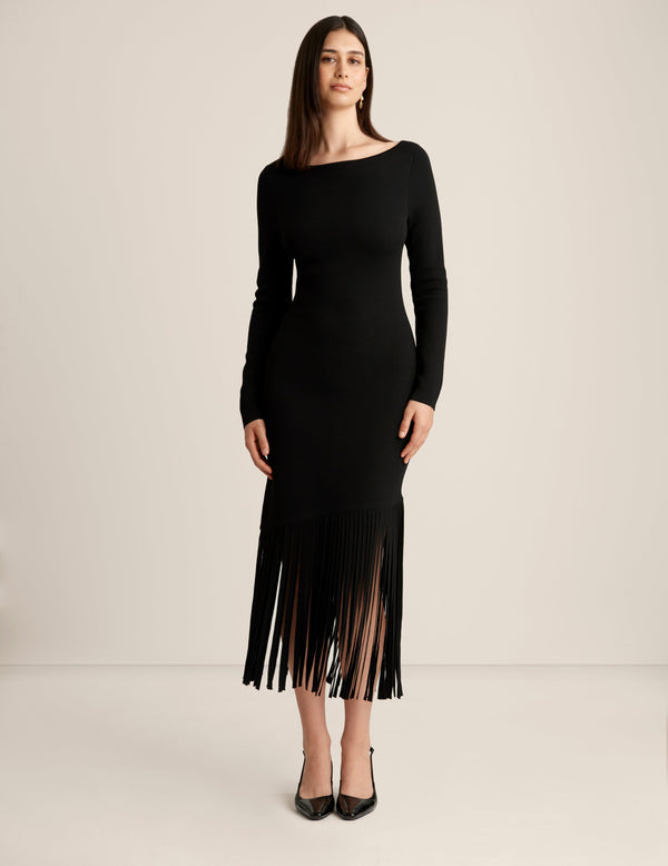 Anne Klein Asymmetric Fringe Dress Anne Black