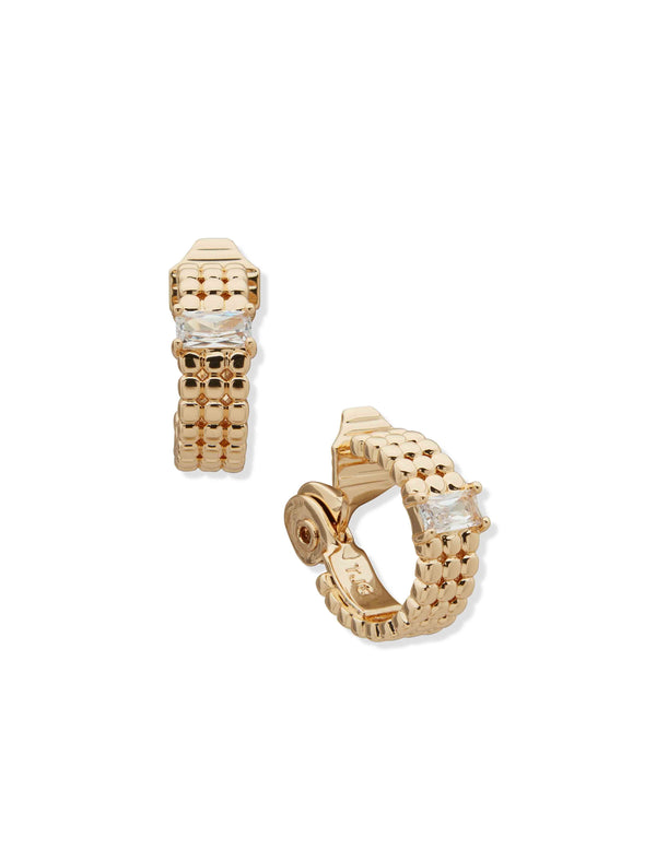 anne klein Baguette Stone and Gold Huggie Earrings