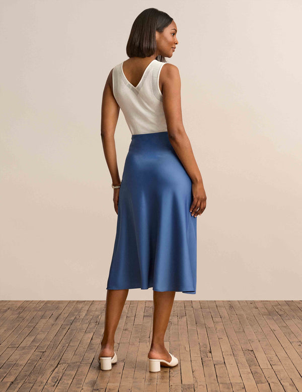 Anne Klein Bias Flared Skirt Blue Jay