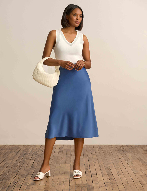 Anne Klein Bias Flared Skirt Blue Jay