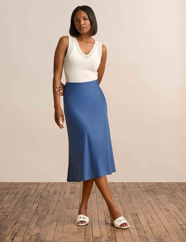 anne klein Bias Flared Skirt Blue Jay