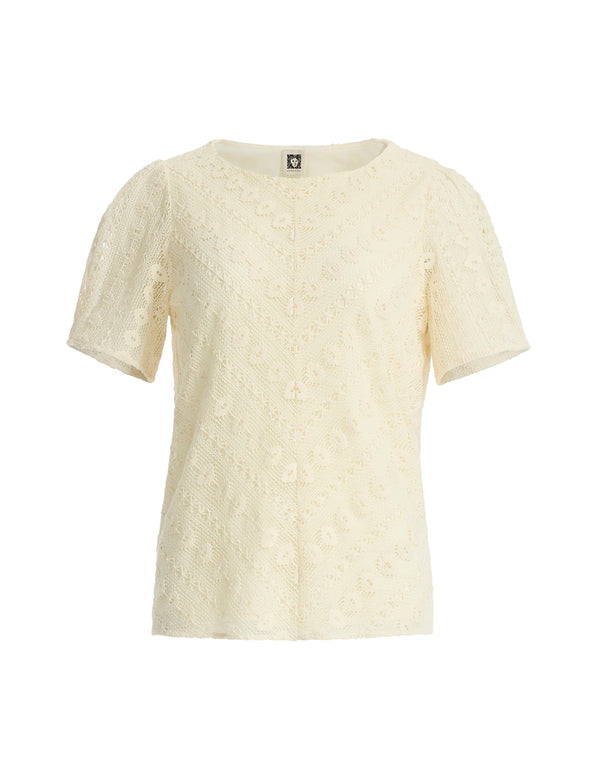 anne klein Bias Lace Short Sleeve Shell Lt Dune