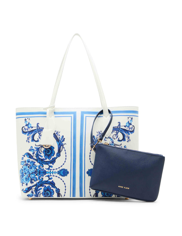 anne klein Blue Toile Bonded Large Tote