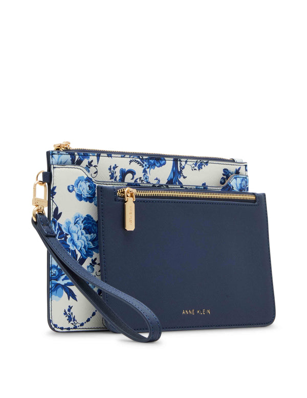 Anne Klein Blue Toile Wristlet With Insert