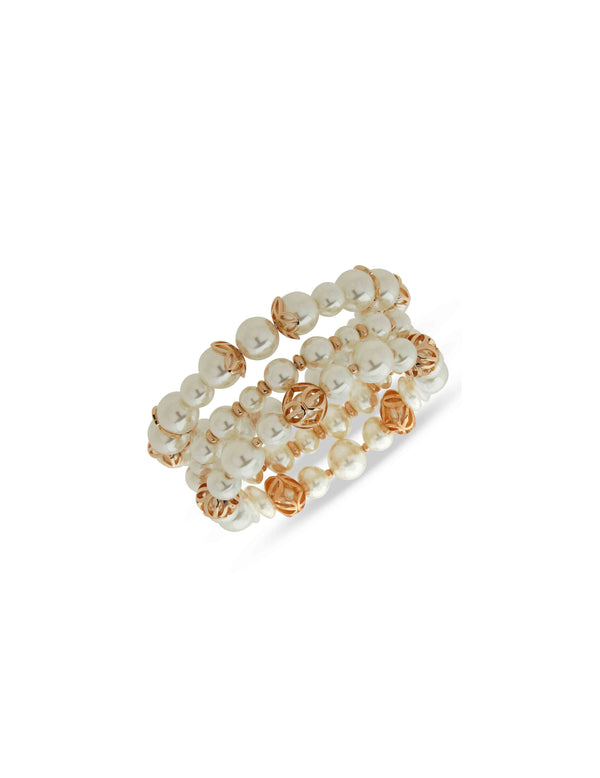 anne klein Br Caged Prl 3Row Stretch-Gld/Blanc Prl