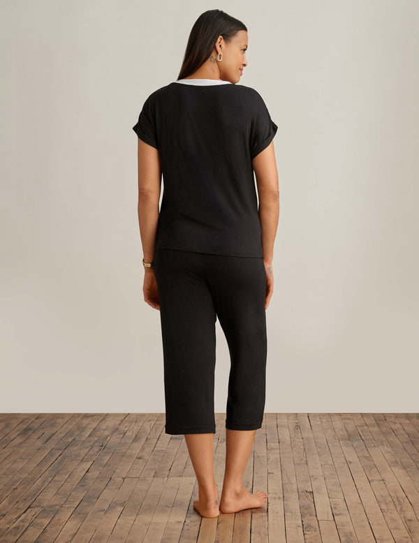 Anne Klein Button Front Capri Pajama Set Black