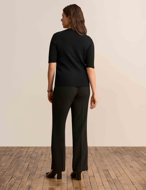 Anne Klein Button Sleeve Crew Neck Anne Black