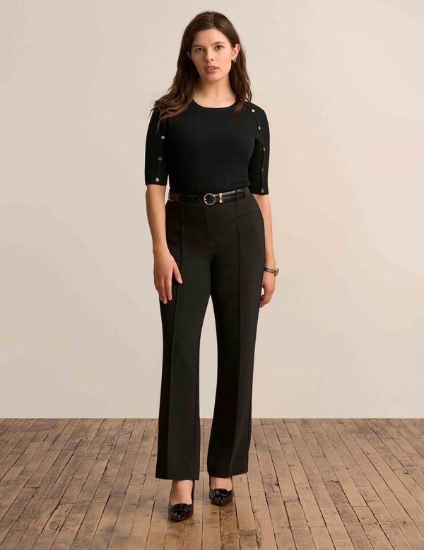 anne klein Button Sleeve Crew Neck Anne Black