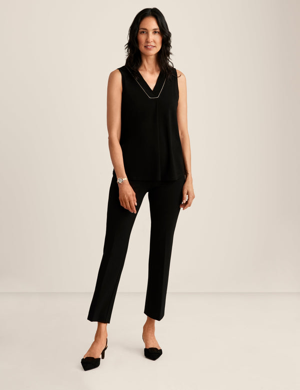 anne klein Chain Trim Pleated Top Anne Black