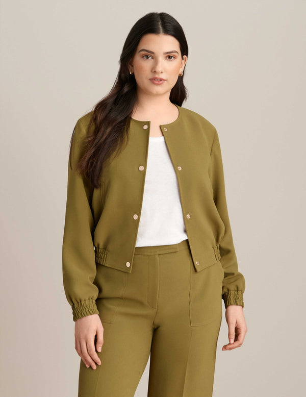 Anne Klein Collarless Bomber Jacket Bay Leaf