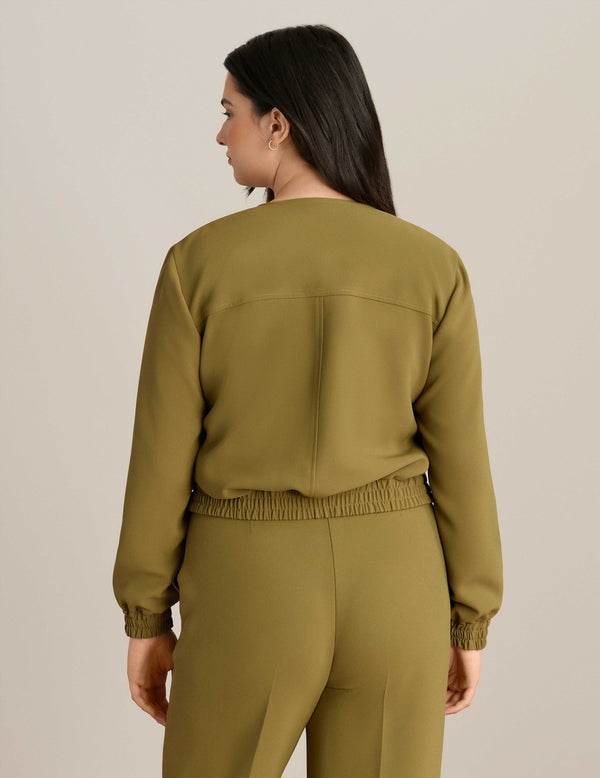 Anne Klein Collarless Bomber Jacket Bay Leaf