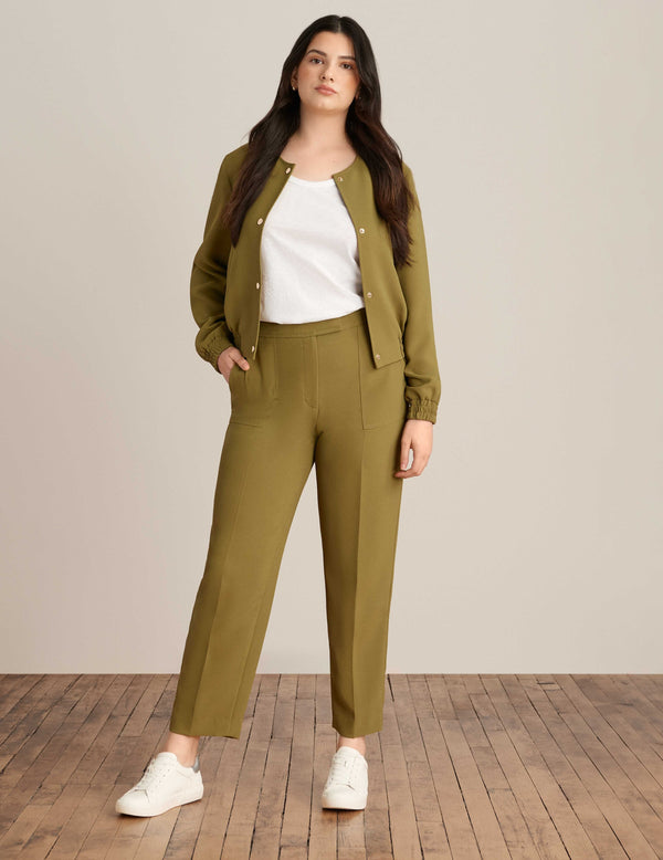 Anne Klein Collarless Bomber Jacket Bay Leaf
