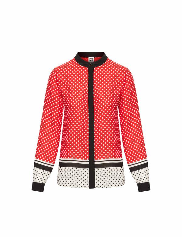 anne klein Collarless Oxford Top- Sale Poppy Combo