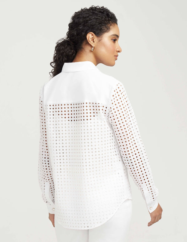 Anne Klein Cotton Eyelet Blouse- Sale White