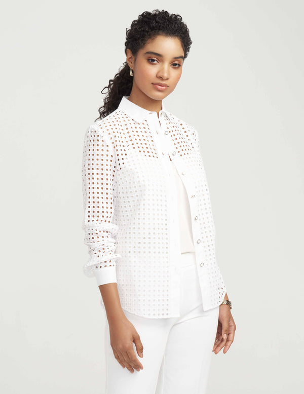 Anne Klein Cotton Eyelet Blouse- Sale White