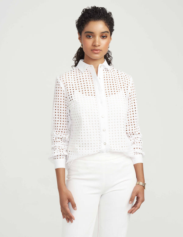 anne klein Cotton Eyelet Blouse- Sale White