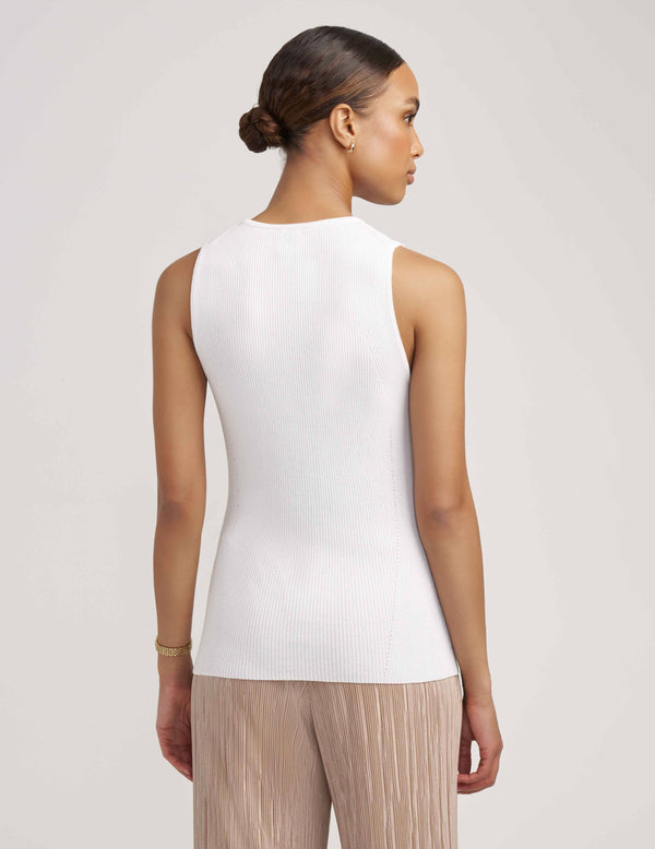 Anne Klein Crew Neck Ribbed Top- Sale Bright White