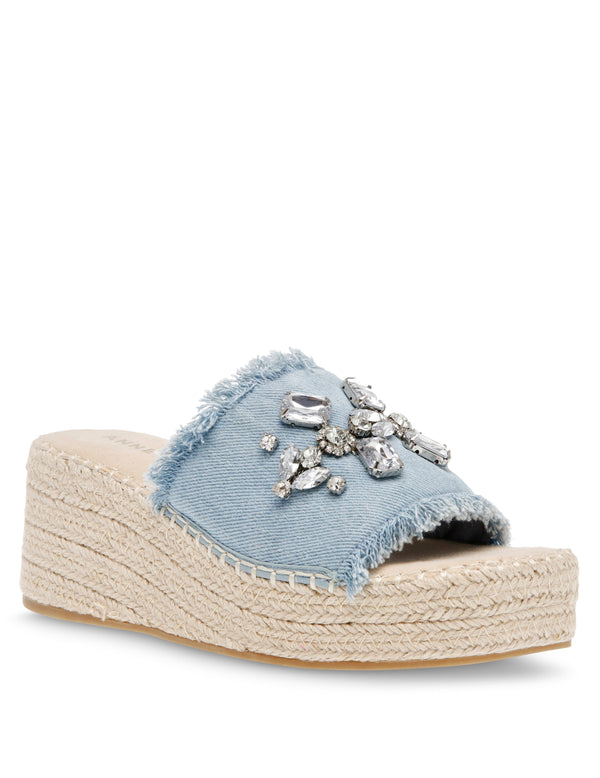 anne klein Crystal Platform Sandal Denim