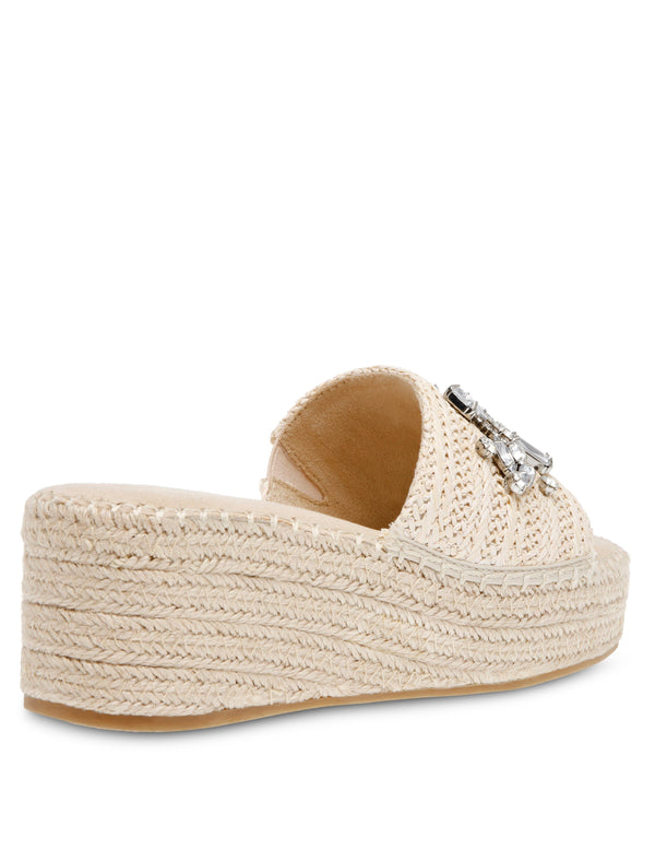 Anne Klein Crystal Platform Sandal Natural Raffia