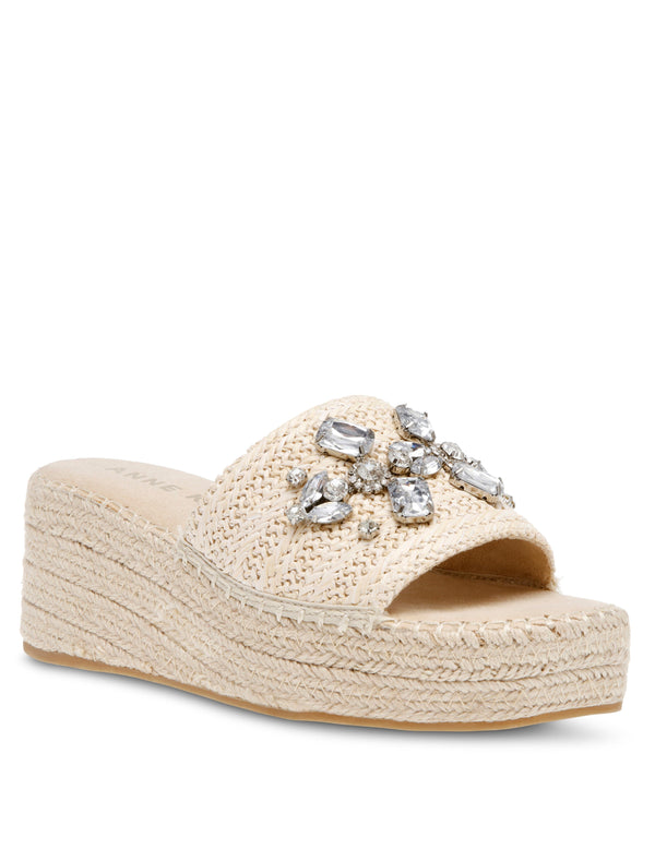 anne klein Crystal Platform Sandal Natural Raffia