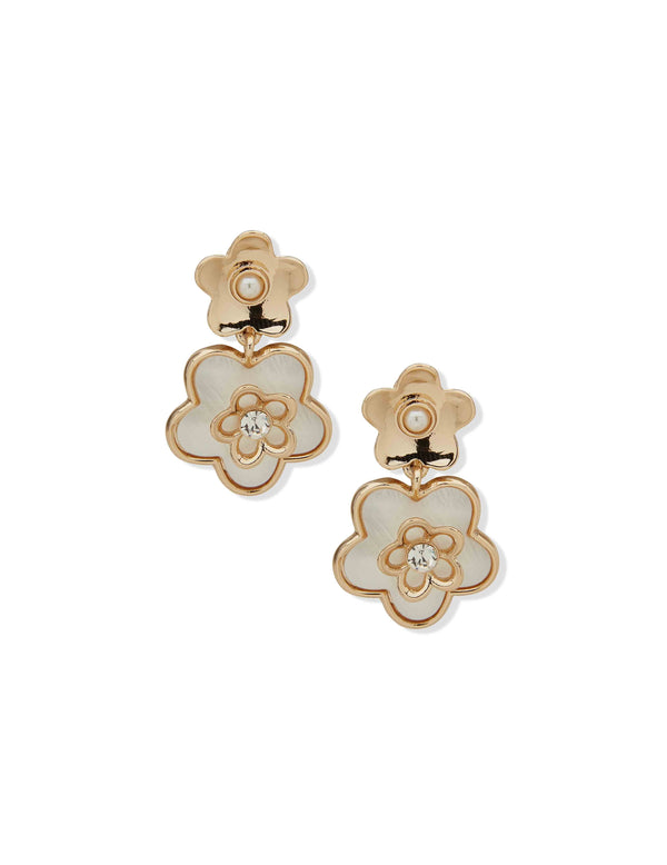 anne klein Double Flower Motif Drop Earring