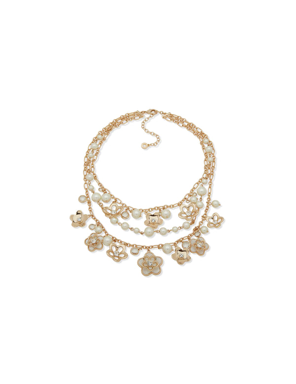 anne klein Dramatic Flower Motif Charm Necklace