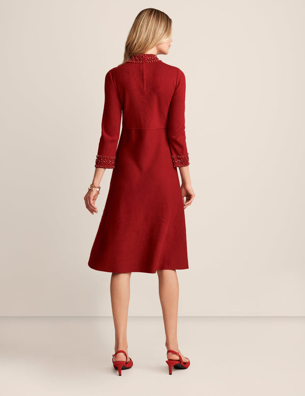 Anne Klein Embellished Mock Neck Dress Titian Red