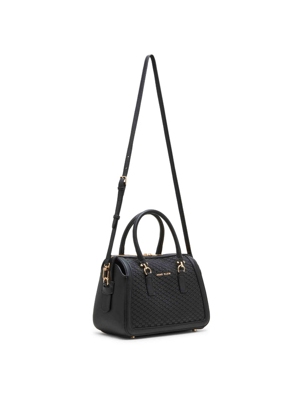 Anne Klein Embossed Ak Logo Top Zip Satchel Black