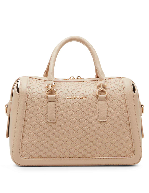 Anne Klein Embossed Ak Logo Top Zip Satchel Black