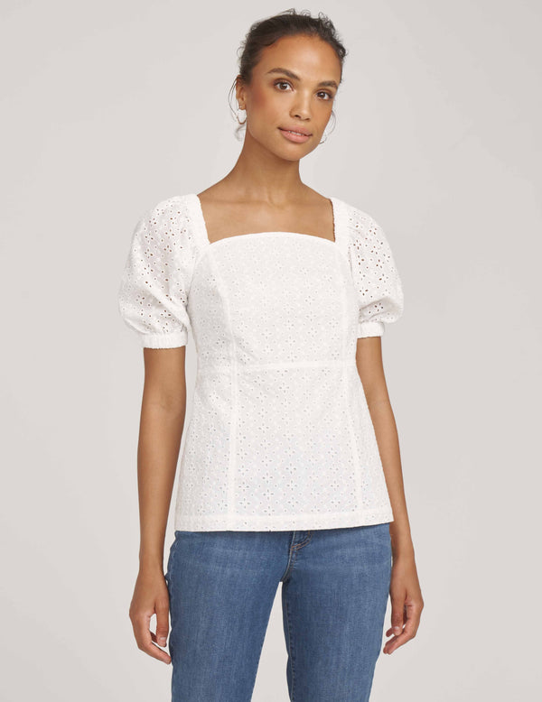 Anne Klein Eyelet Peasant Blouse- Sale Bright White