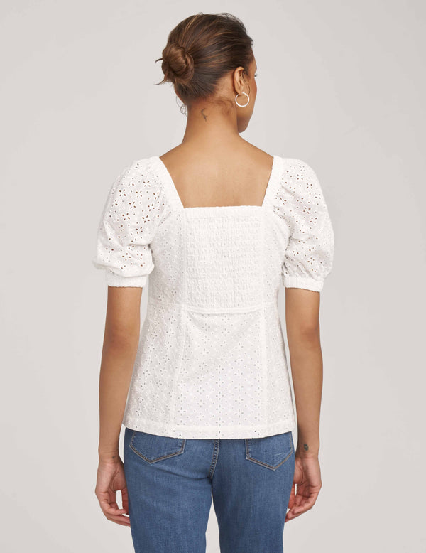Anne Klein Eyelet Peasant Blouse- Sale Bright White