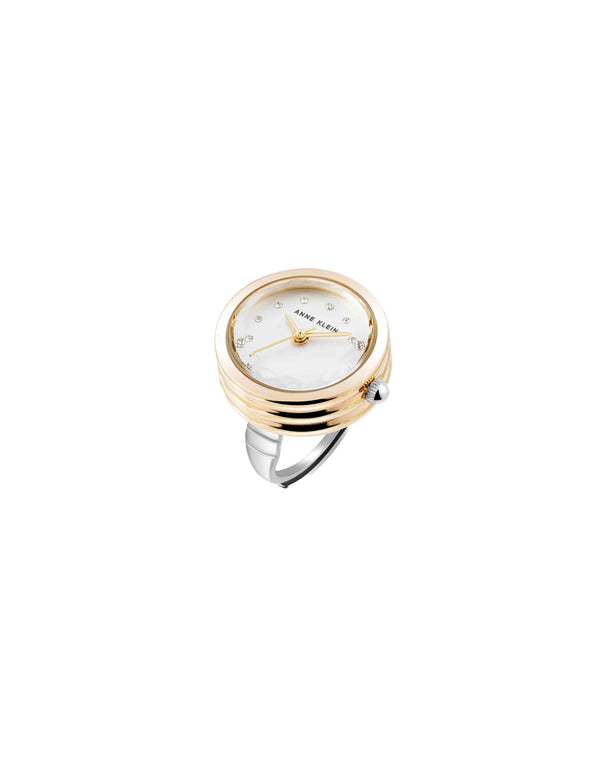 Anne Klein Faceted Crystal Ring Watch Two-Tone