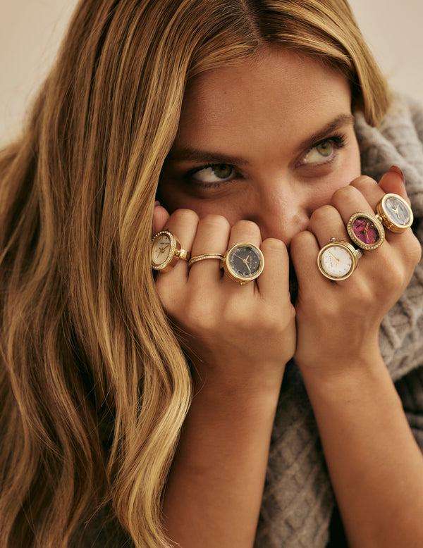 anne klein Faceted Crystal Ring Watch Two-Tone