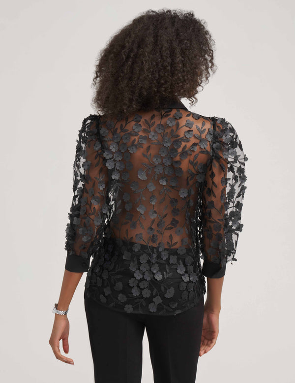 Anne Klein Floral Applique Blouse -Sale Anne Black
