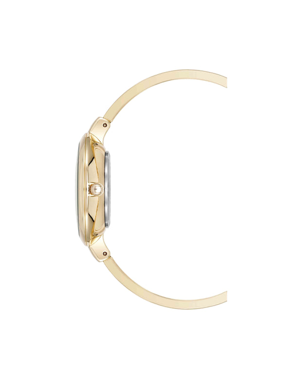 Anne Klein Floral Dial Bangle Watch Set Gold-Tone