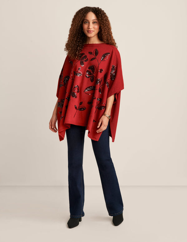 anne klein Floral Sequin Poncho Titian Red