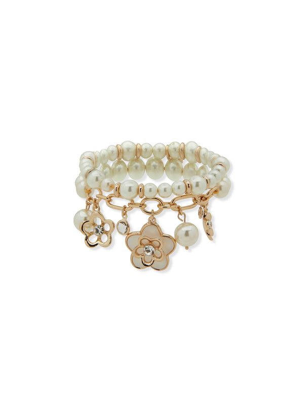 anne klein Flower & Pearl Stretch Bracelet