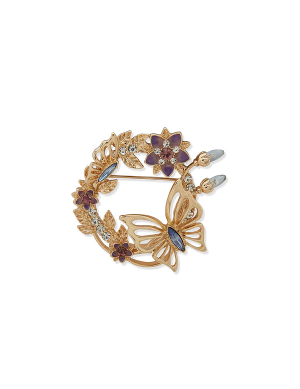 anne klein Flowers & Butterflies Wreath Pin