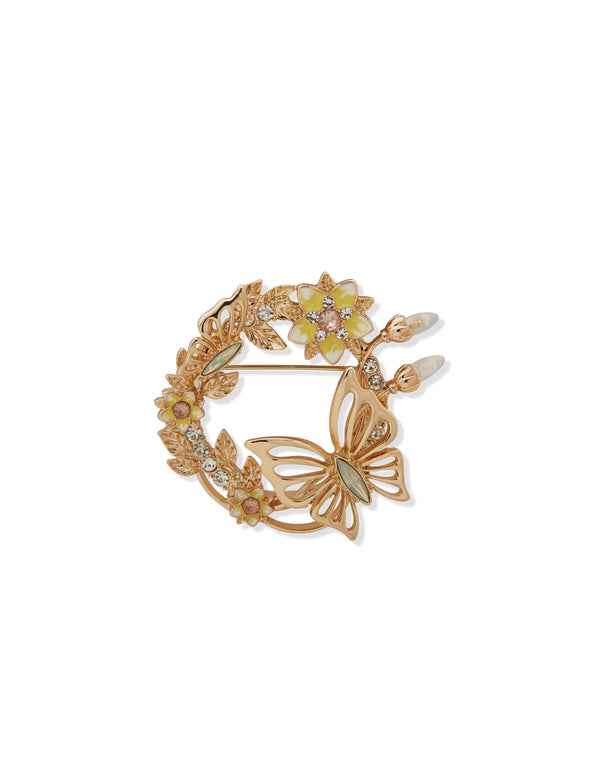 anne klein Flowers & Butterflies Wreath Pin