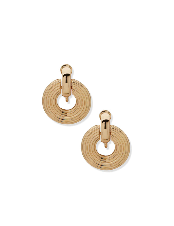 anne klein Gold Tone Ribbed Doorknocker Earring