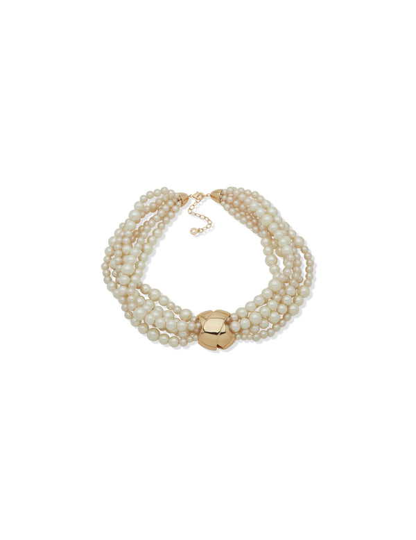 anne klein Knotted Pearl Statement Necklace