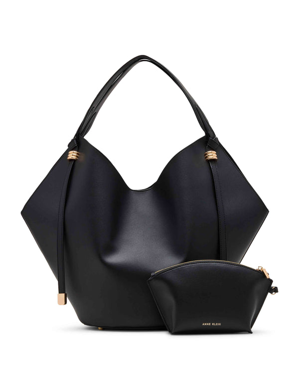 anne klein Large Hobo Tote with Pouch Black