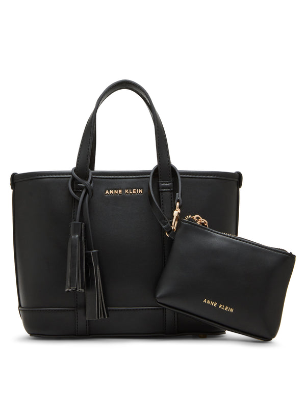 anne klein Mini Tote With Pouch And Tassel Black