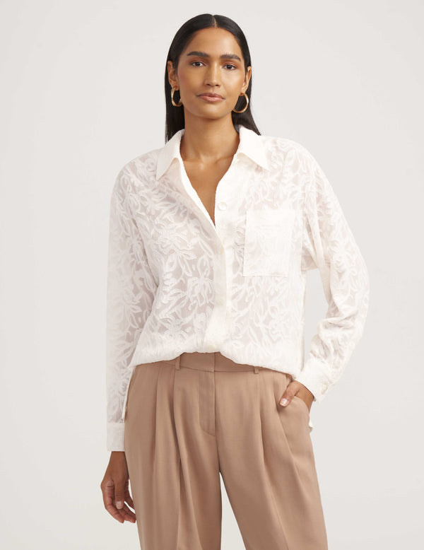 Anne Klein Oxford Floral Shirt- Sale Anne White