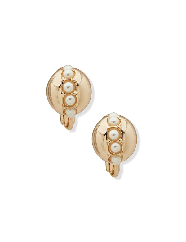 anne klein Pearled Gold Button Earring